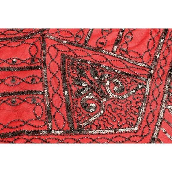 ❤️✨ Flapper Great Gatsby 1920s Retro Tassel Fringe Sequin Midi Red Dress M NEW - Picture 8 of 13